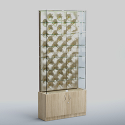 Высокая стеклянная витрина КАПИТОНЕ №33, Дуб сонома + Экокожа золотистая