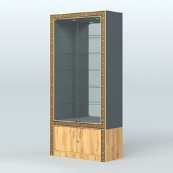 Витрина с декором и замками  из хрома №ВБА-503, Темно-Серый  + Дуб Золотистый