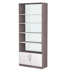 Стеллаж из ДСП с 4-мя полками 400x900 мм серии LEVEL-4 №14-1 (З/C - СТЕКЛО), Ясень Анкор темный + Ясень Анкор светлый