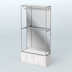 Торговая система ХРОМ (задняя стенка - зеркало) 1200 мм №1-4 с тумбой Т-21 и поручнями, Ясень Анкор светлый