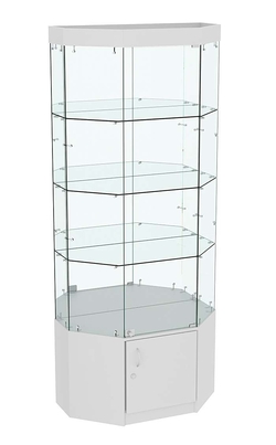 Стеклянная витрина Истра Трапеция с тремя полками и зеркалом №803, Серый