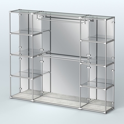 Торговая система ХРОМ (задняя стенка - зеркало) 3600 мм с зеркальными полками и поручнями №3, Метрополитан Грей