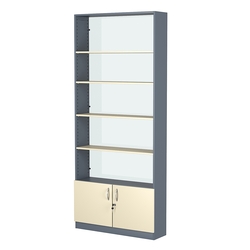 Стеллаж из ДСП с 4-мя полками 250x900 мм серии LEVEL-4 №11-1 (З/C - СТЕКЛО), Темно-серый + Крем Вайс