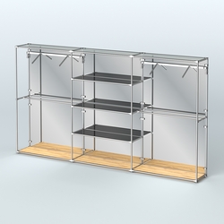 Торговая система ХРОМ (задняя стенка - зеркало) 3600 мм с тонированными полками и поручнями №10, Дуб Золотистый