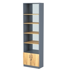 Стеллаж из ДСП с 4-мя полками 300x600 мм серии LEVEL-4 №5-2 (З/C - ЗЕРКАЛО), Темно-серый и Дуб Золотистый