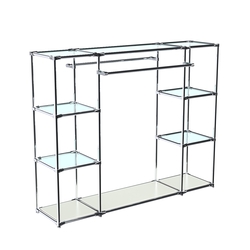 Хромированный стенд-вешало TD-45 №1-1 Хром (с прозрачными полками стекло 6мм), Белый