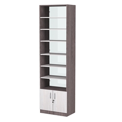 Стеллаж из ДСП с 6-ю полками 350x600 мм серии LEVEL-6 №6-1 (З/C - СТЕКЛО), Ясень Анкор темный + Ясень Анкор светлый