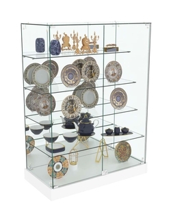 Торговый пристенный прилавок Зеркало с четырьмя прозрачными полками №109 (закрытый), Белый