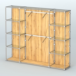 Торговая система ХРОМ (задняя стенка - ДСП) 2430 мм с прозрачными полками и поручнями №7, Дуб Золотистый