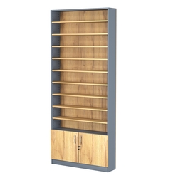 Стеллаж из ДСП с 9-ю полками 200x900 мм серии LEVEL-9 №10 (З/C - ДВП), Темно-Серый  + Дуб Золотистый