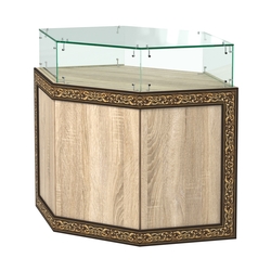 Стеклянный шестигранный прилавок с декором №СПБА-16, Дуб сонома