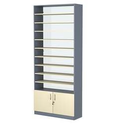 Стеллаж из ДСП с 9-ю полками 300x900 мм серии LEVEL-9 №12-1 (З/C - СТЕКЛО), Темно-серый + Крем Вайс