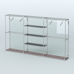 Торговая система ХРОМ (задняя стенка - стекло) 3600 мм с тонированными полками и поручнями №10, Ясень Анкор темный