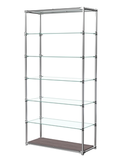 Пристенный торговый стеллаж ЛАЙТ с широкими стеклянными полками №3, Ясень Анкор темный - U31105