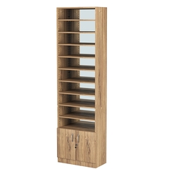 Стеллаж из ДСП с 9-ю полками 300x600 мм серии LEVEL-9 №5-2 (З/C - ЗЕРКАЛО), Дуб Канзас коричневый