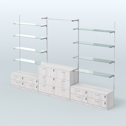 Система Neo Fix с прозрачными полками №6 и тумбами T-12 и Т13, Ясень Анкор светлый