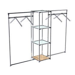 Хромированное вешало ГРАНЬ №2-1 с полками стекло 6 мм, Дуб Золотистый