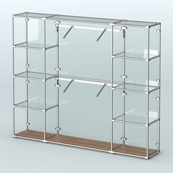 Торговая система ХРОМ (задняя стенка - стекло) 2430 мм с прозрачными полками и поручнями №7, Орех