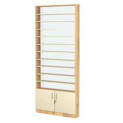 Стеллаж из ДСП с 10-ю полками 150x900 мм серии LEVEL-10 №9-1 (З/C - СТЕКЛО), Дуб Золотистый и Крем Вайс