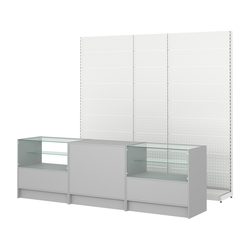 Комплект металлических стеллажей с перфорацией и прилавков ЭК-3, Серый