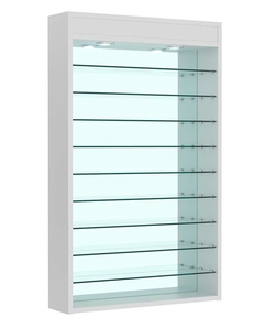 Витрина настенная №2-8Г открытая с девятью полками и зеркальной стенкой, Серый