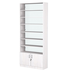 Стеллаж из ДСП с 6-ю полками 300x900 мм серии LEVEL-6 №12-1 (З/C - СТЕКЛО), Ясень Анкор светлый