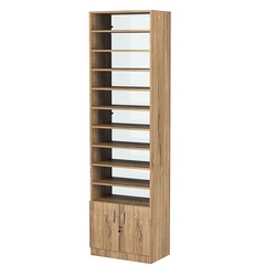 Стеллаж из ДСП с 10-ю полками 350x600 мм серии LEVEL-10 №6-1 (З/C - СТЕКЛО), Дуб Канзас коричневый