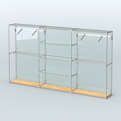 Торговая система ХРОМ (задняя стенка - стекло) 3600 мм с прозрачными полками и поручнями №10, Дуб Золотистый