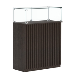 Торговый прилавок прямоугольный с планками и стеклянным колпаком ВЕРТИКАЛЬ №1, Дуб Венге