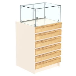 Торговый прилавок с прозрачной витриной и фасадным декором №5Э-14, Крем Вайс и Дуб Золотистый