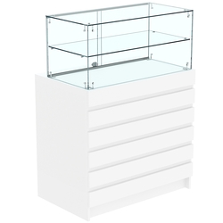 Торговый прилавок со стеклянной надставкой и фасадными панелями №1Э-01, Белый