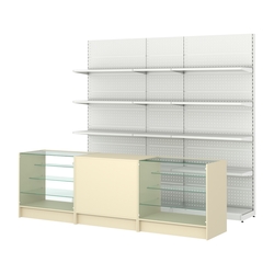 Комплект металлических стеллажей с полками и прилавков ЭК-4, Крем Вайс