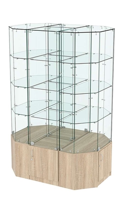 Стеклянная островная широкая с прозрачным верхом витрина серии Истра №805-О-450, Дуб сонома