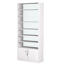 Стеллаж из ДСП с 6-ю полками 400x900 мм серии LEVEL-6 №14-1 (З/C - СТЕКЛО), Ясень Анкор светлый