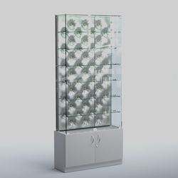 Высокая стеклянная витрина КАПИТОНЕ №33, Серый + Экокожа серебристая