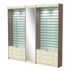 Комплект витрин под очки №10+1+10 (закрытый доступ), Орех + Крем Вайс