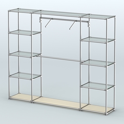 Торговая система ХРОМ без ДСП 2430 мм с прозрачными полками и поручнями №11, Крем Вайс