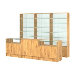Комплект витрин с наклонными полками SL-6 №12-1 и прилавков ЭК-2, Дуб Золотистый