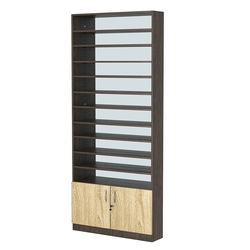 Стеллаж из ДСП с 10-ю полками 200x900 мм серии LEVEL-10 №10-2 (З/C - ЗЕРКАЛО), Дуб Венге + Дуб Сонома