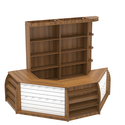 Комплект кассовой зоны со скосами и открытыми стеллажами средний №2-1, Орех