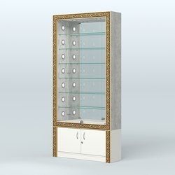 Витрина с декором и зеркальной задней стенкой №ВБА-32С, Метрополитан Грей + Белый