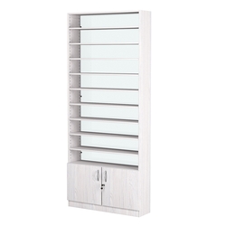 Стеллаж из ДСП с 10-ю полками 250x900 мм серии LEVEL-10 №11-1 (З/C - СТЕКЛО), Ясень Анкор светлый