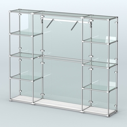 Торговая система ХРОМ (задняя стенка - стекло) 2430 мм с прозрачными полками и поручнями №11, Ясень Анкор светлый