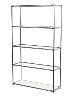 Торговый хромированный стеллаж с прозрачными полками №4, Белый