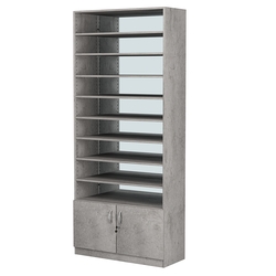 Стеллаж из ДСП с 8-ю полками 350x900 мм серии LEVEL-8 №13-2 (З/C - ЗЕРКАЛО), Бетон Чикаго светло-серый F186 ST9