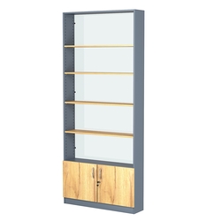 Стеллаж из ДСП с 4-мя полками 200x900 мм серии LEVEL-4 №10-1 (З/C - СТЕКЛО), Темно-серый и Дуб Золотистый