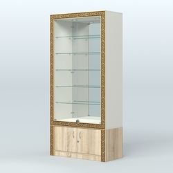 Витрина с декором и замками  из хрома №ВБА-503, Белый + Дуб Сонома