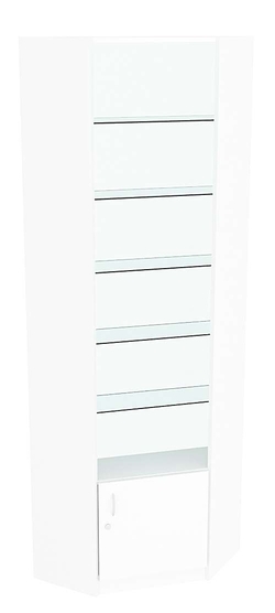 Угловая витрина СЭСП-О №5-300 (З/C - Стекло) со стеклянными полками, Белый