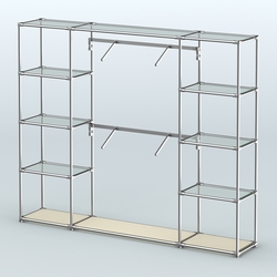 Торговая система ХРОМ без ДСП 2430 мм с прозрачными полками и поручнями №7, Крем Вайс