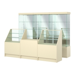 Комплект стеклянных витрин ИС-03 и прилавков ЭК-7, Крем Вайс